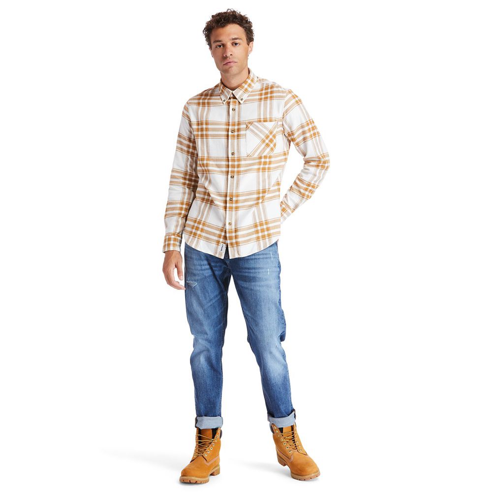 Timberland Πουκαμισα Ανδρικα Καφε/Ασπρα - Back River Heavy Flannel - Greece 7862490-PK